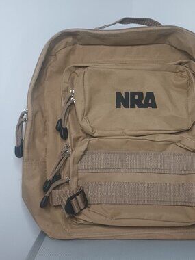 NRA Logo Canvas 4 Compartment Tactical Backpack Tan Hunting Range Bag 15 Inch